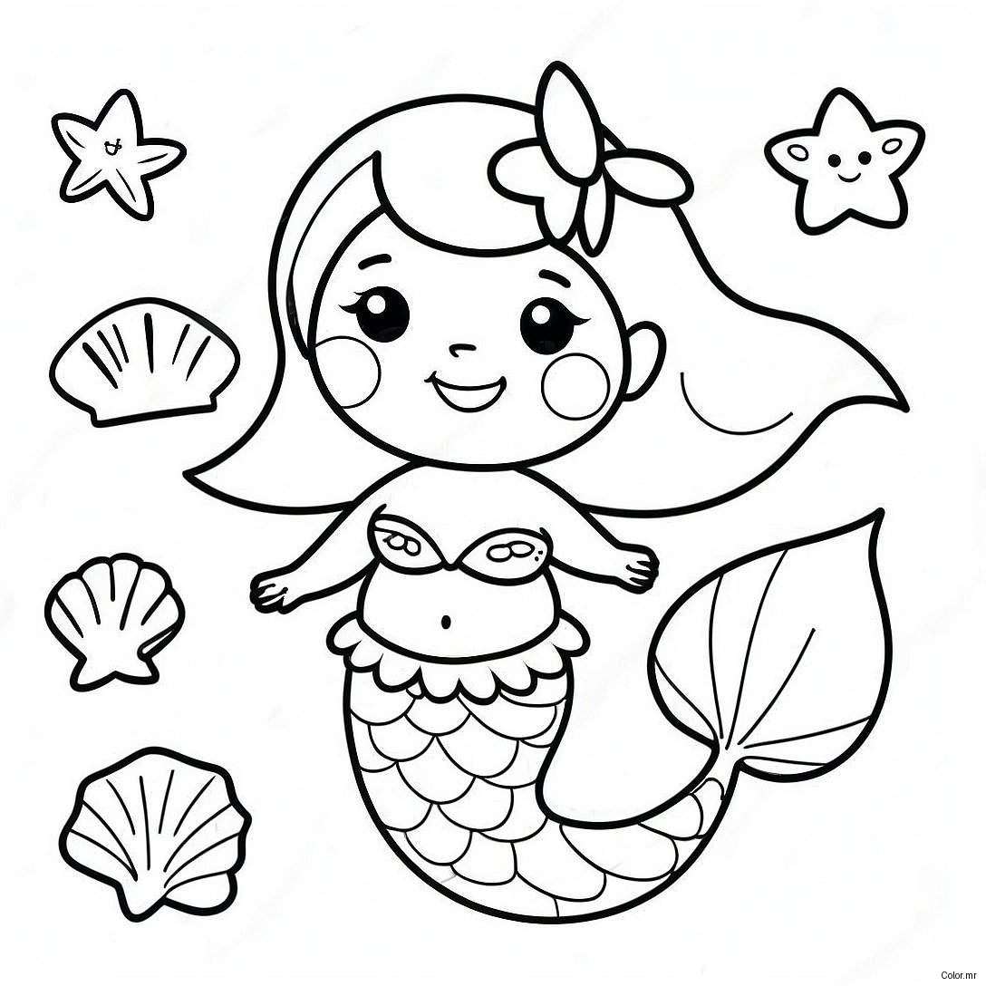 Cute Pregnant Mermaid With Shells Coloring Page 62218 51548