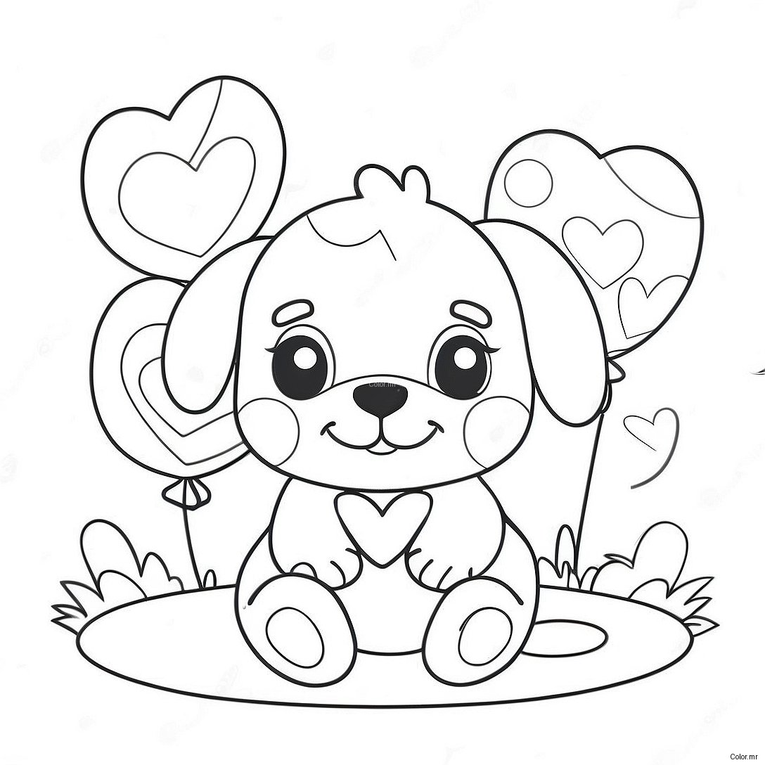 Cute Puppy With Heart Balloons Coloring Page 70804 58533