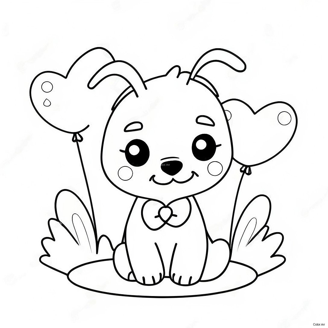 Cute Puppy With Heart Balloons Coloring Page 70804 58536