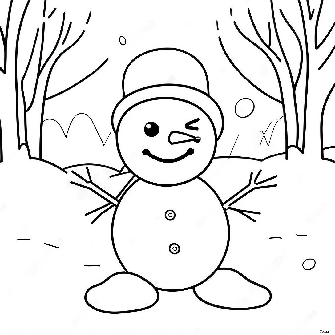 Cute Snowman On A Snowy Day Coloring Page 73265 60485