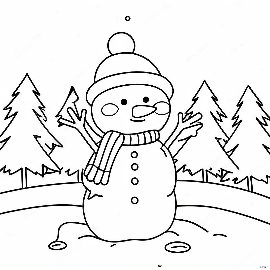 Cute Snowman On A Snowy Day Coloring Page 73265 60486
