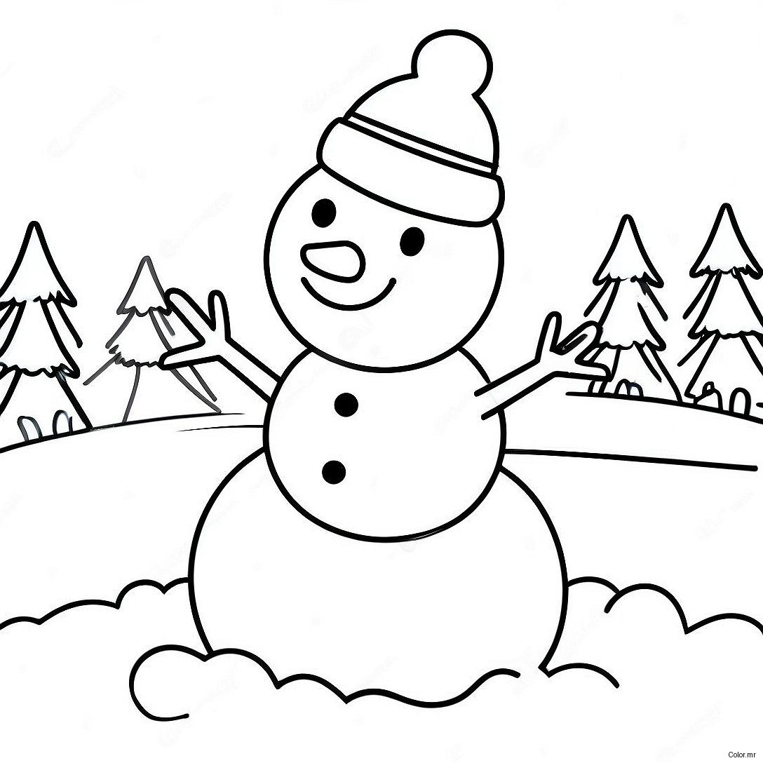 Cute Snowman On A Snowy Day Coloring Page 73265 60487