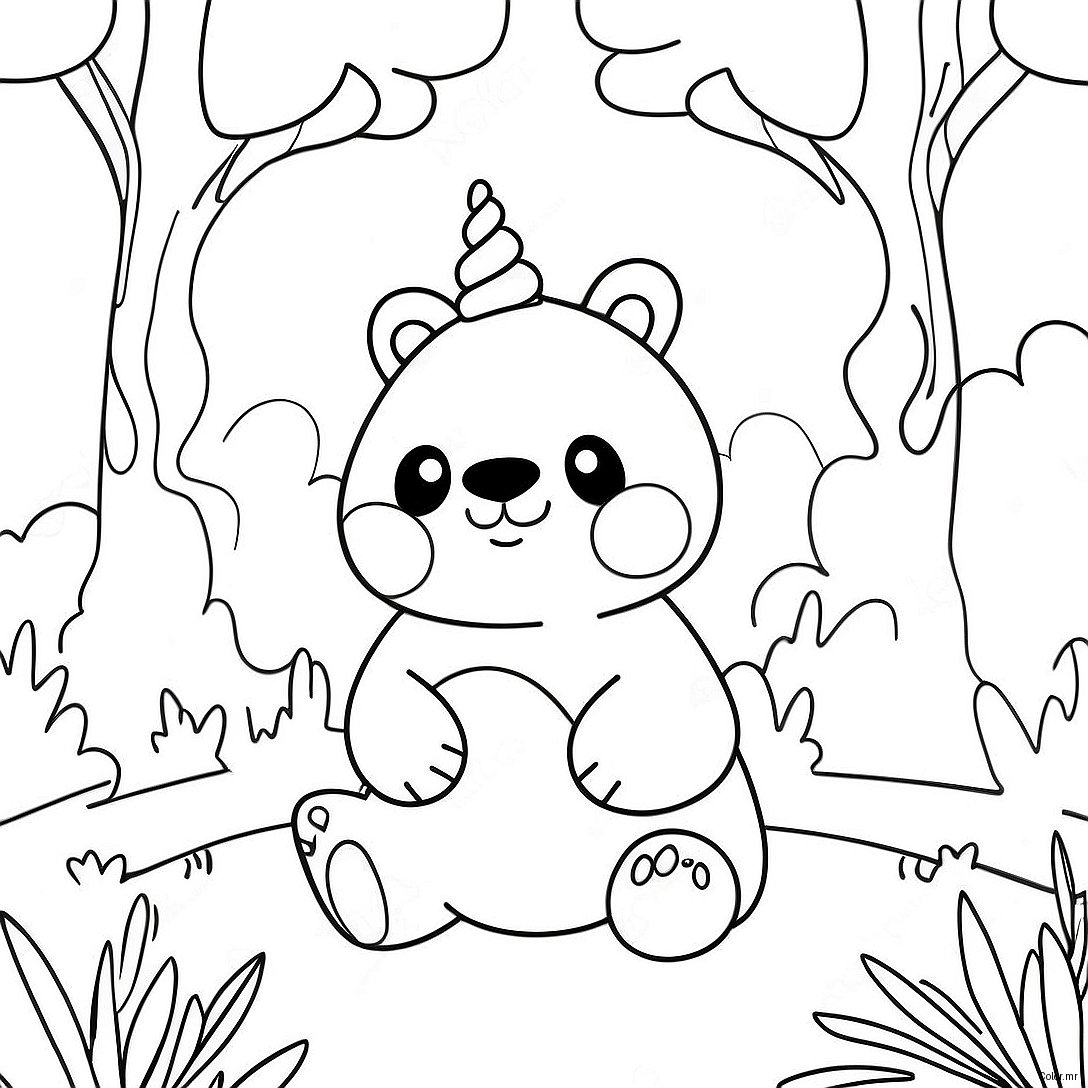 Cute Unicorn Panda In A Magical Forest Coloring Page 26553 24303