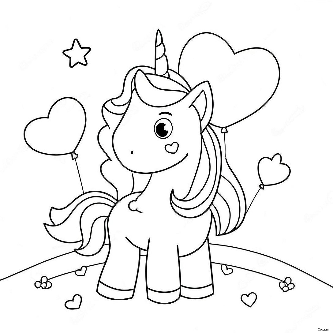Cute Unicorn With Heart Balloons Coloring Page 47534 39544