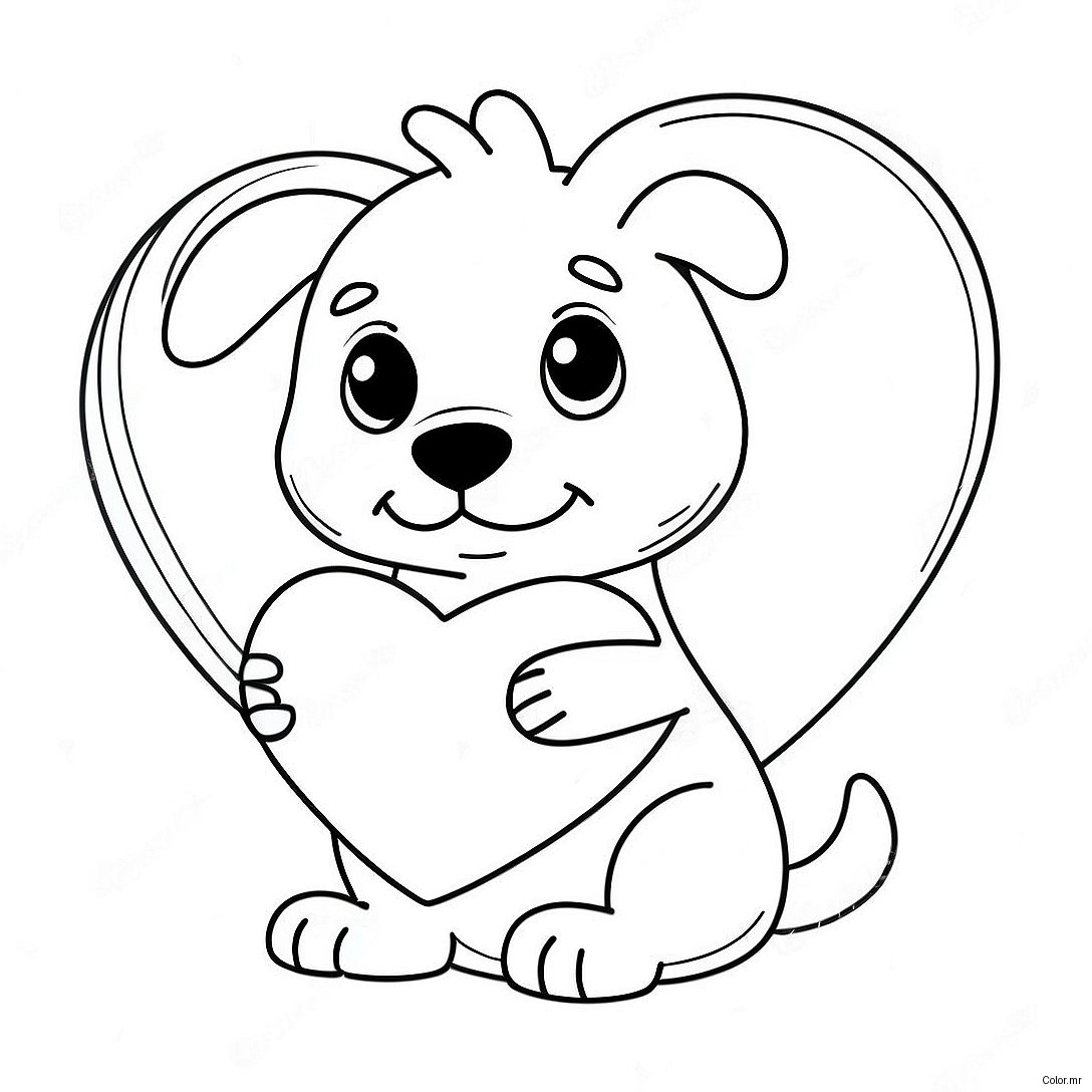 Cute Valentines Puppy With Heart Coloring Page 65261 53926
