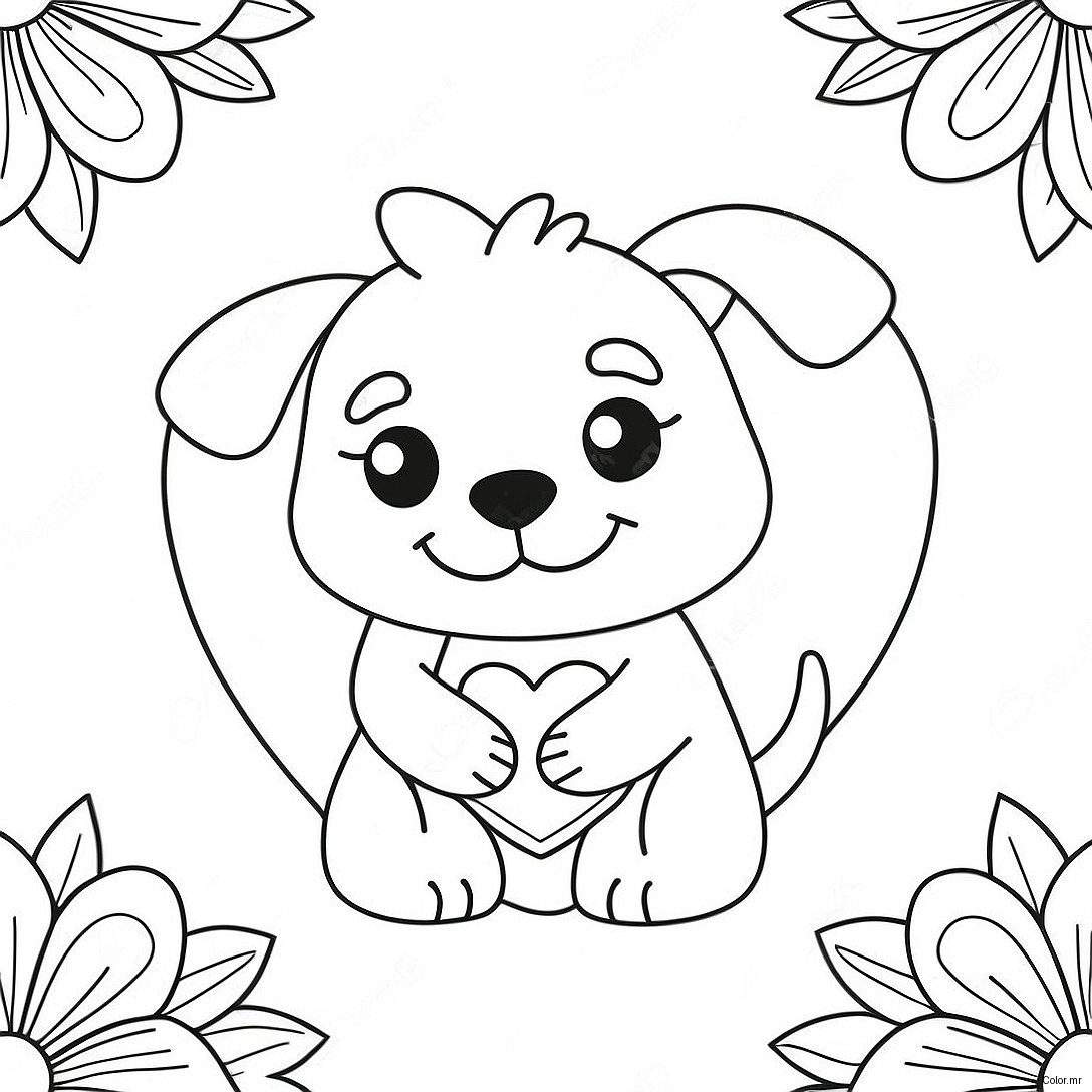 Cute Valentines Puppy With Heart Coloring Page 65261 53928