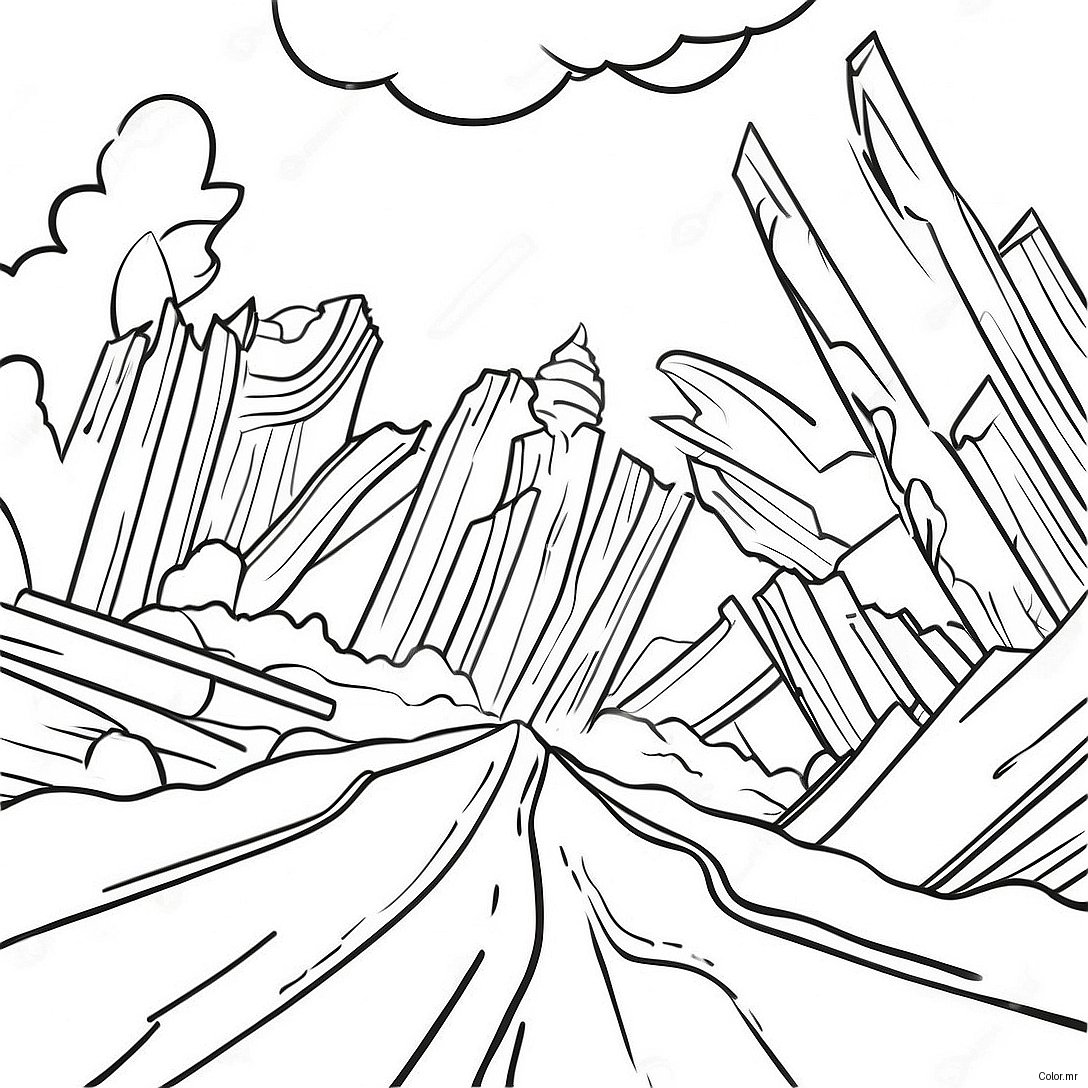Destructive Earthquake Scene Coloring Page 21653 20077
