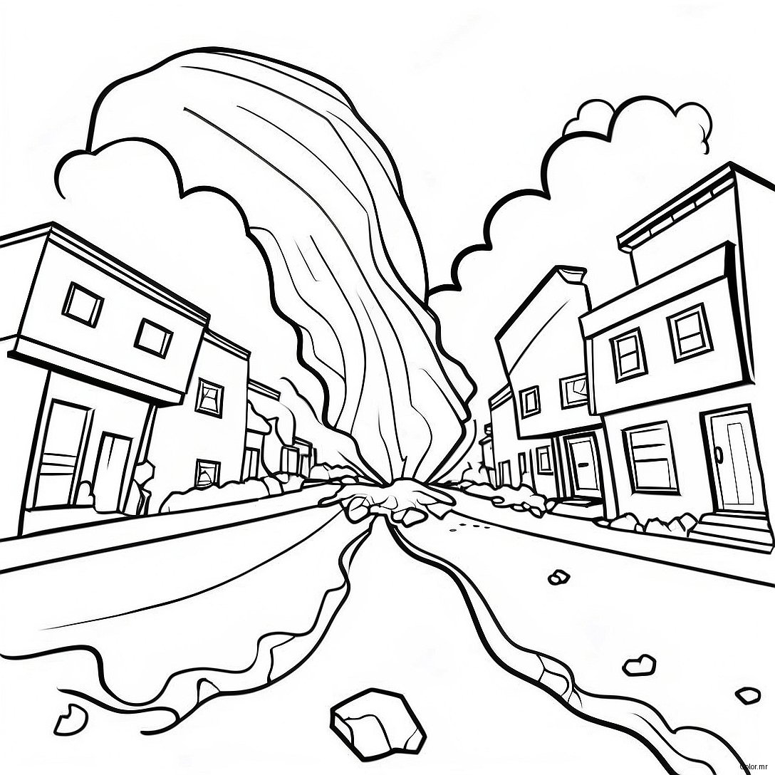 Destructive Earthquake Scene Coloring Page 21653 20078