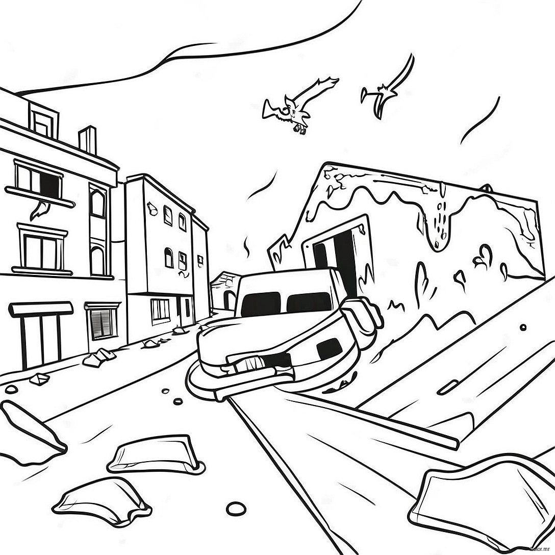 Destructive Earthquake Scene Coloring Page 21653 20079