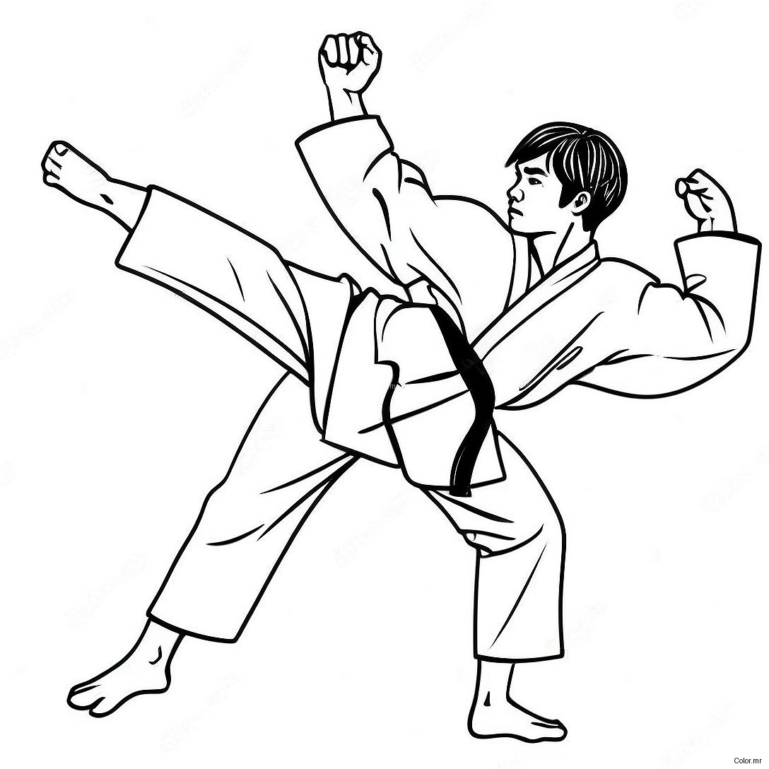Dynamic Taekwondo Kicking Action Coloring Page 65981 54499