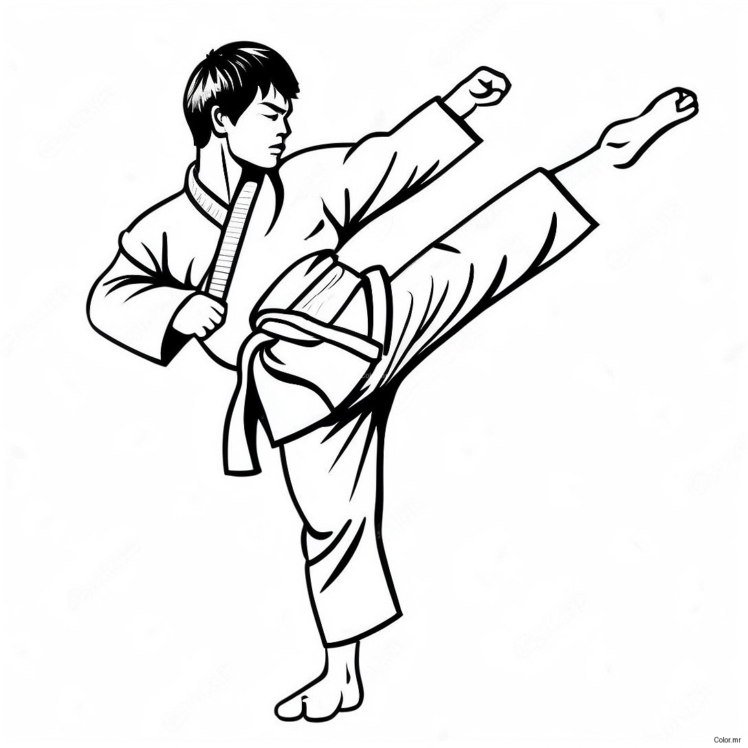 Dynamic Taekwondo Kicking Action Coloring Page 65981 54500