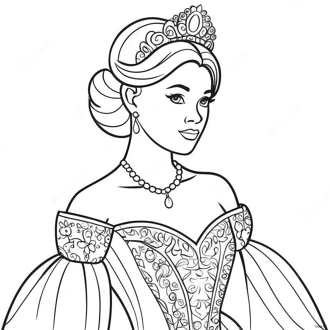 Elegant Black Princess In Royal Gown Coloring Page 24325 22364