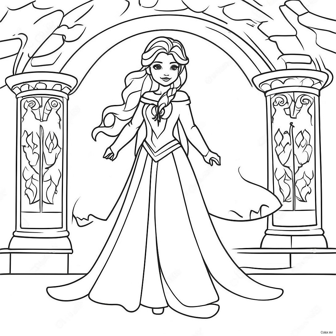 Elegant Ice Queen In A Frozen Castle Coloring Page 47394 39428