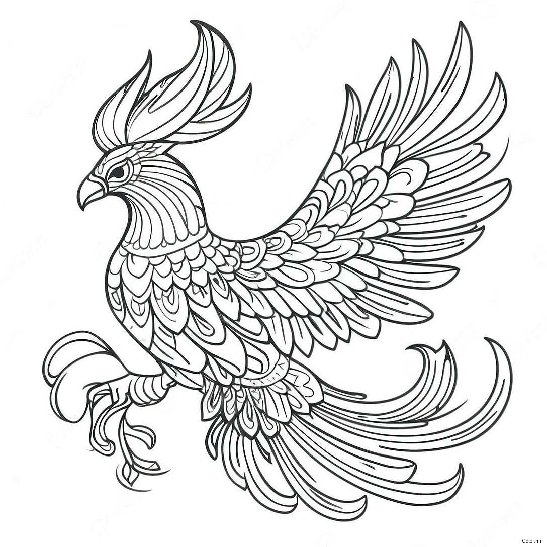 Elegant Phoenix With Flowing Feathers Coloring Page 43353 36081