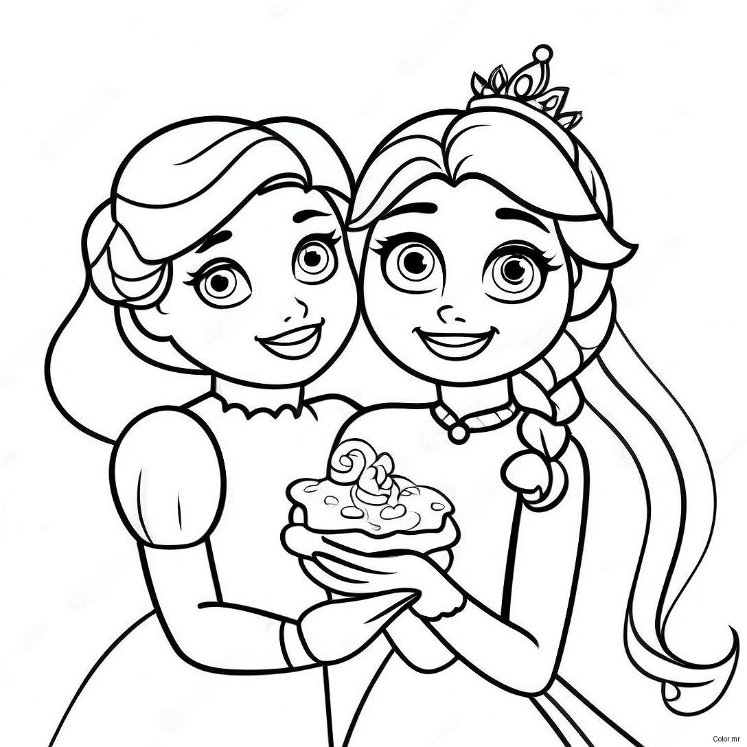 Elsa And Anna Birthday Celebration Coloring Page 42602 35291
