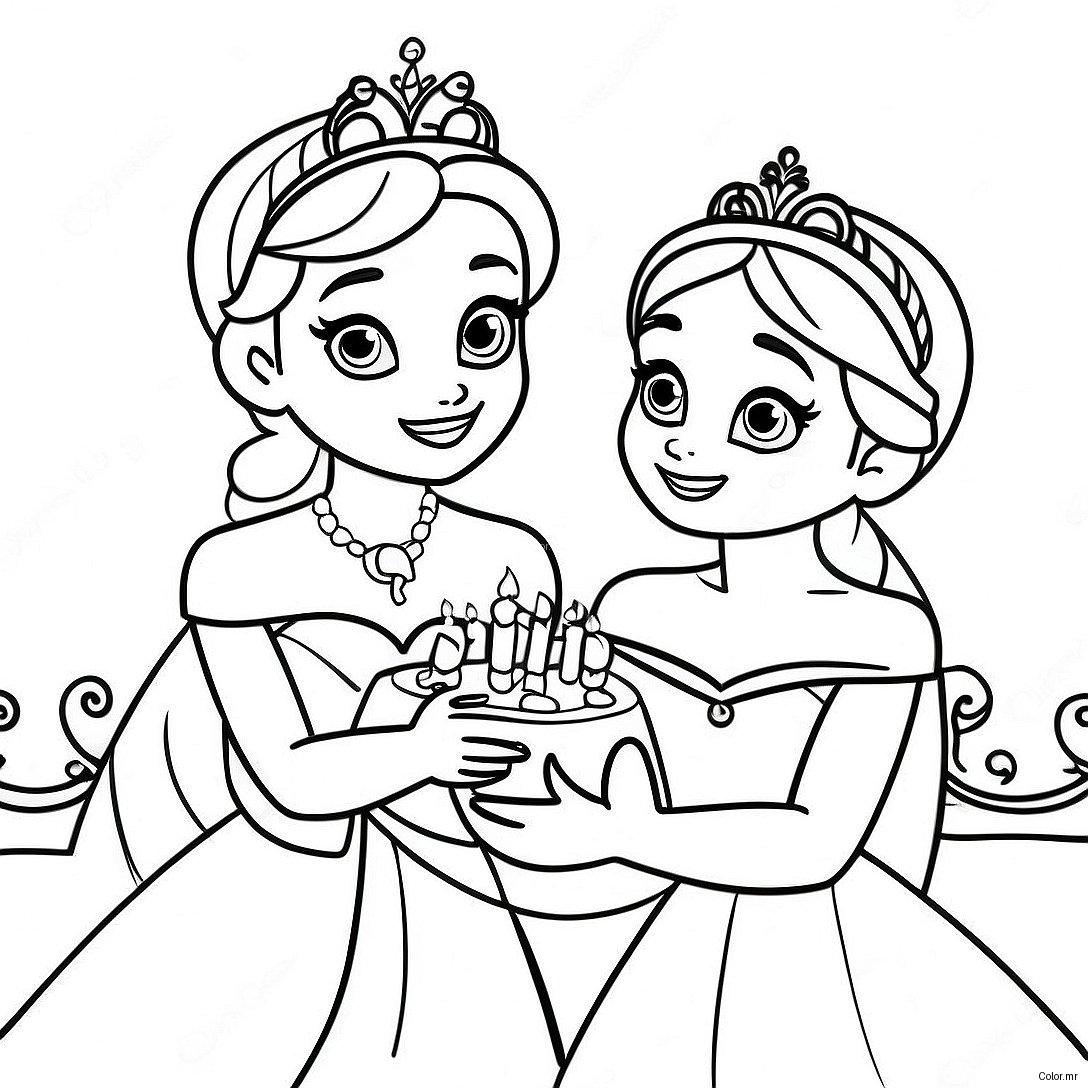 Elsa And Anna Birthday Celebration Coloring Page 42602 35292