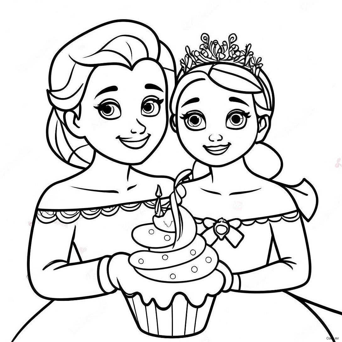 Elsa And Anna Birthday Celebration Coloring Page 42602 35487