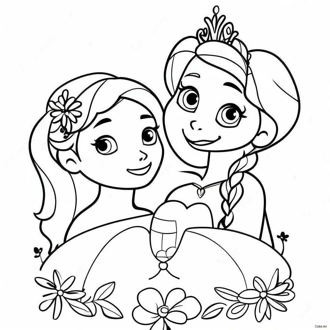 Elsa And Anna Birthday Celebration Coloring Page 42602 35488