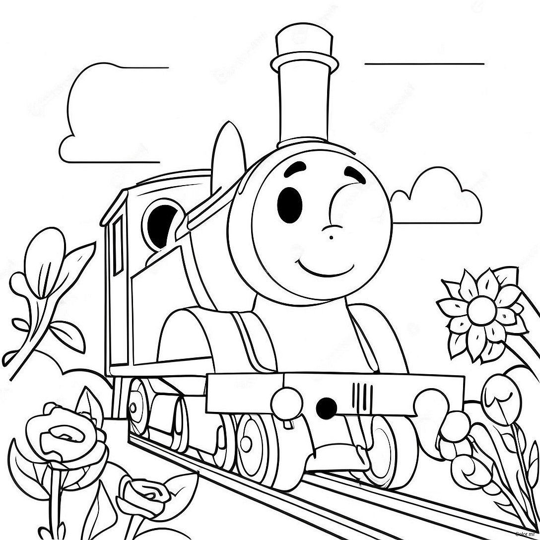 Emily The Engine With Colorful Flowers Coloring Page 72845 60149
