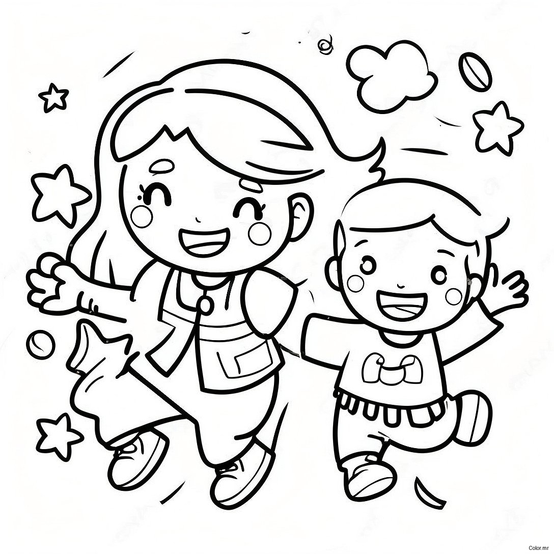 Excited Kids On First Day Of Preschool Coloring Page 5664 4525
