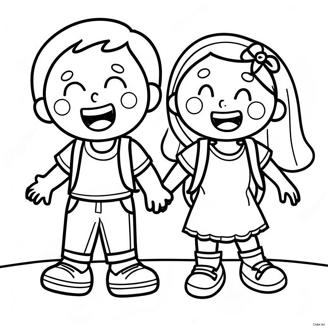 Excited Kids On First Day Of Second Grade Coloring Page 66681 55085