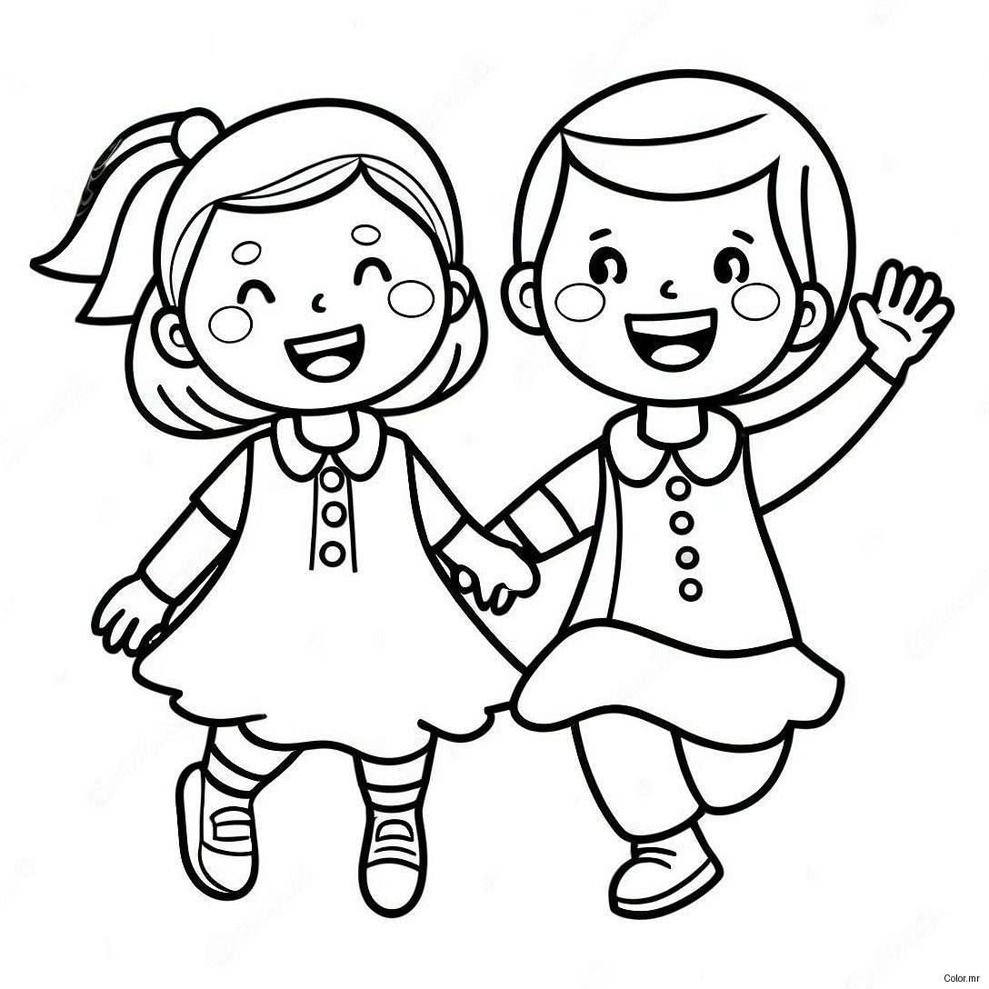 Excited Kids On First Day Of Second Grade Coloring Page 66681 55087