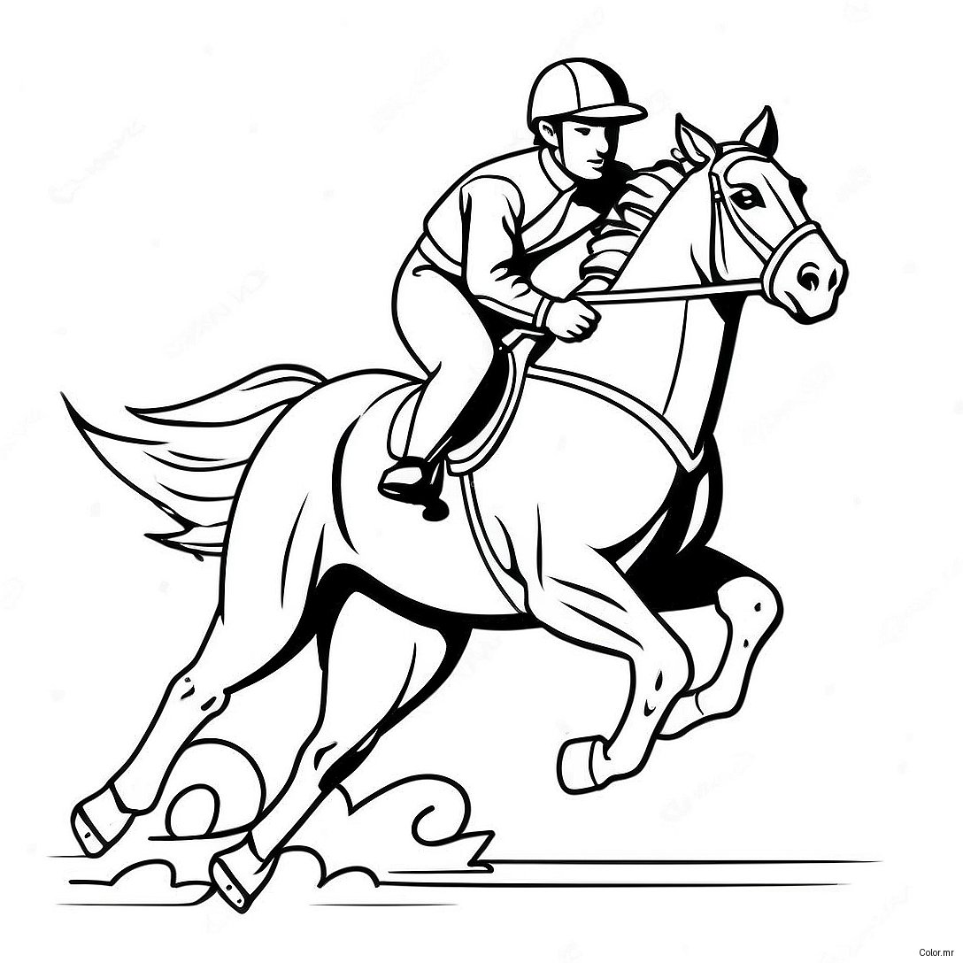 Exciting Jockey Riding A Galloping Horse Coloring Page 57755 48018