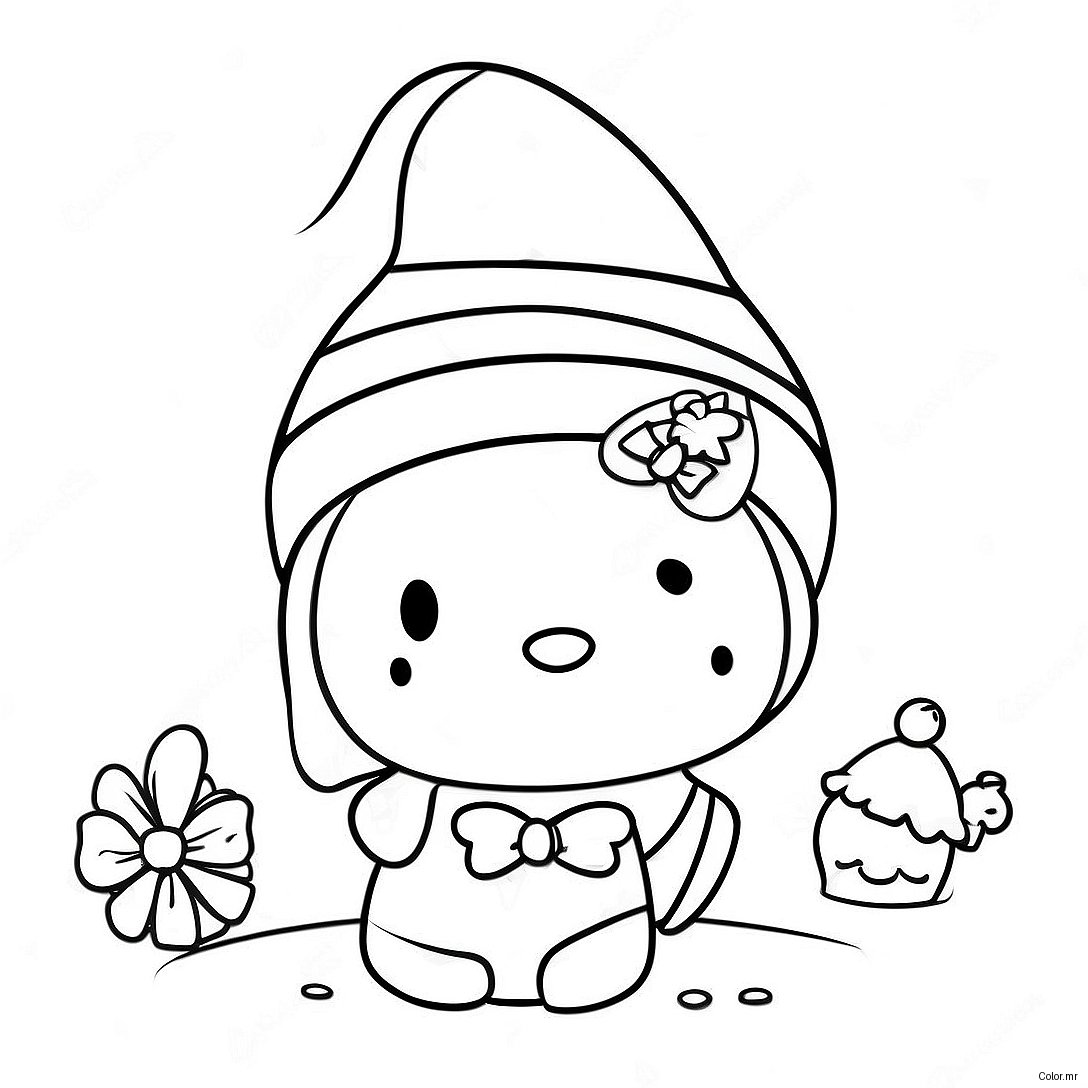 Festive Hello Kitty With Santa Hat Coloring Page 21523 19829