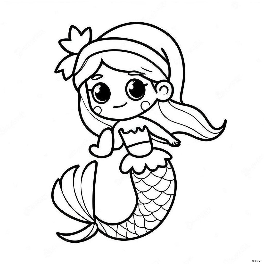 Festive Mermaid With Santa Hat Coloring Page 19659 18378