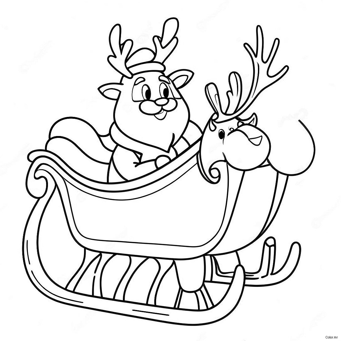 Festive Santa S Sleigh With Reindeer Coloring Page 35064 29186