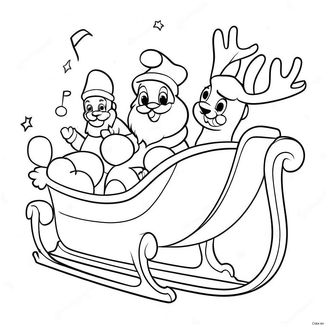 Festive Santa S Sleigh With Reindeer Coloring Page 35064 29187