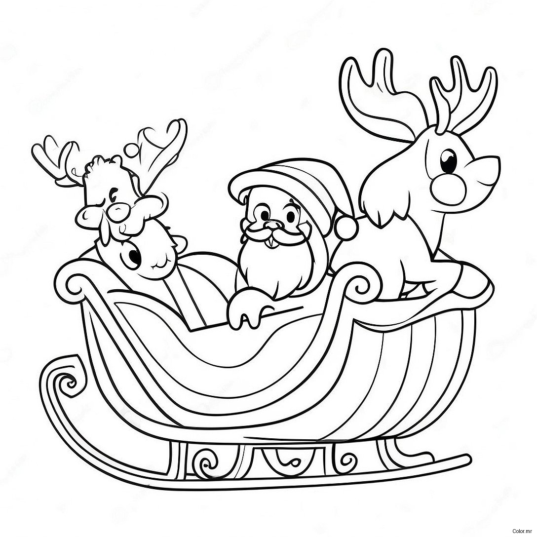 Festive Santa S Sleigh With Reindeer Coloring Page 35064 29188