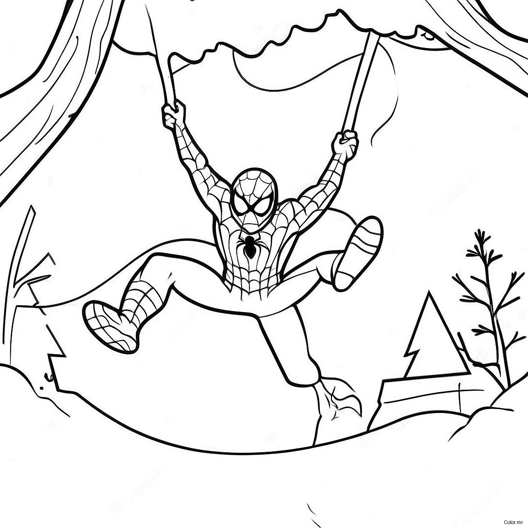Festive Spiderman Swinging Through Snow Coloring Page 62708 51937