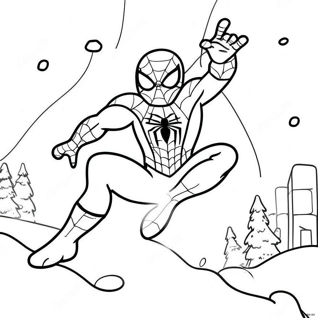 Festive Spiderman Swinging Through Snow Coloring Page 62708 51939