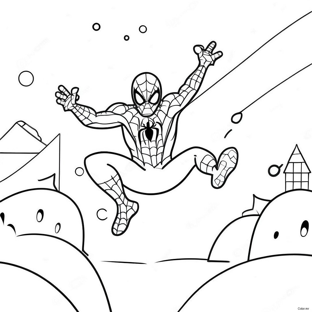 Festive Spiderman Swinging Through Snow Coloring Page 62708 51940