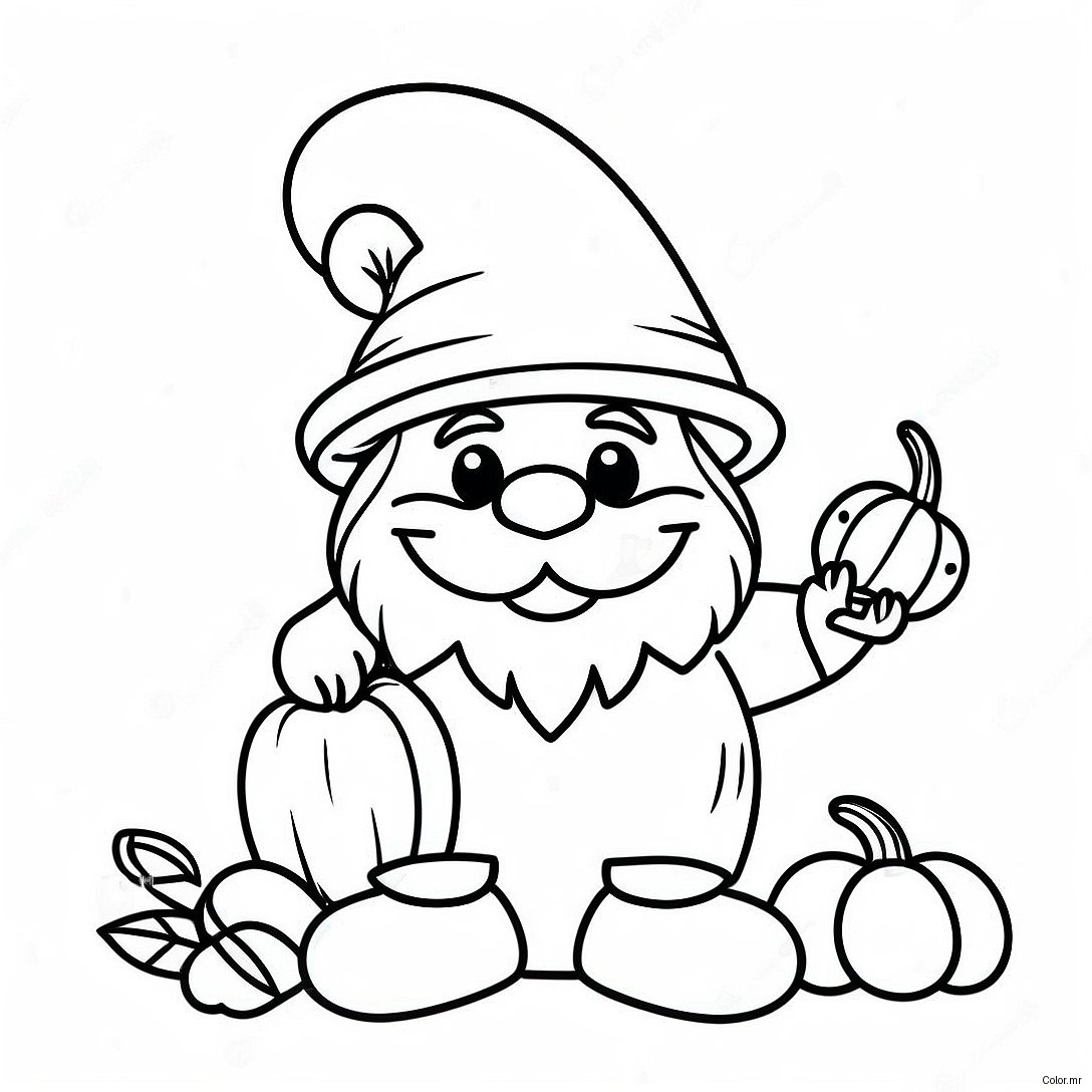 Festive Thanksgiving Gnome With Pumpkin Coloring Page 70644 58412