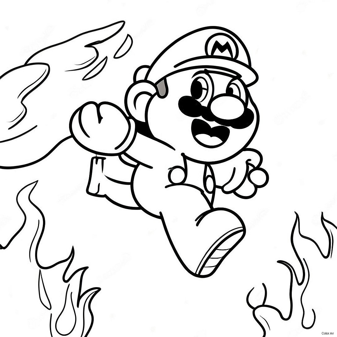 Fire Mario Jumping Over Enemies Coloring Page 45174 37530