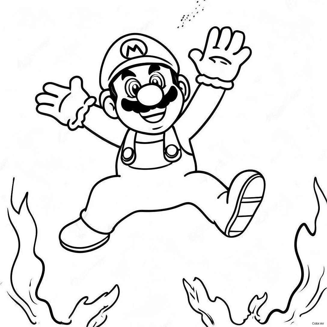 Fire Mario Jumping Over Enemies Coloring Page 45174 37532