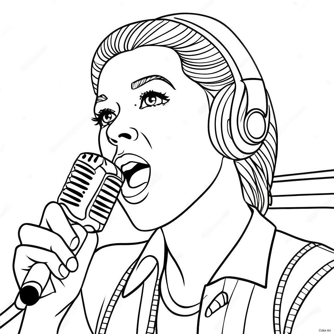 Funky Pop Music Star With Microphone Coloring Page 48295 40142