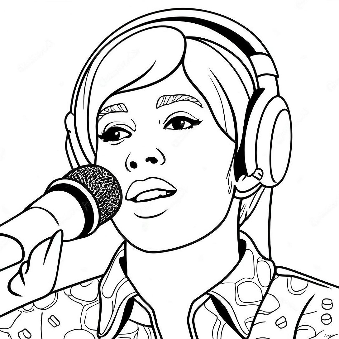 Funky Pop Music Star With Microphone Coloring Page 48295 40143