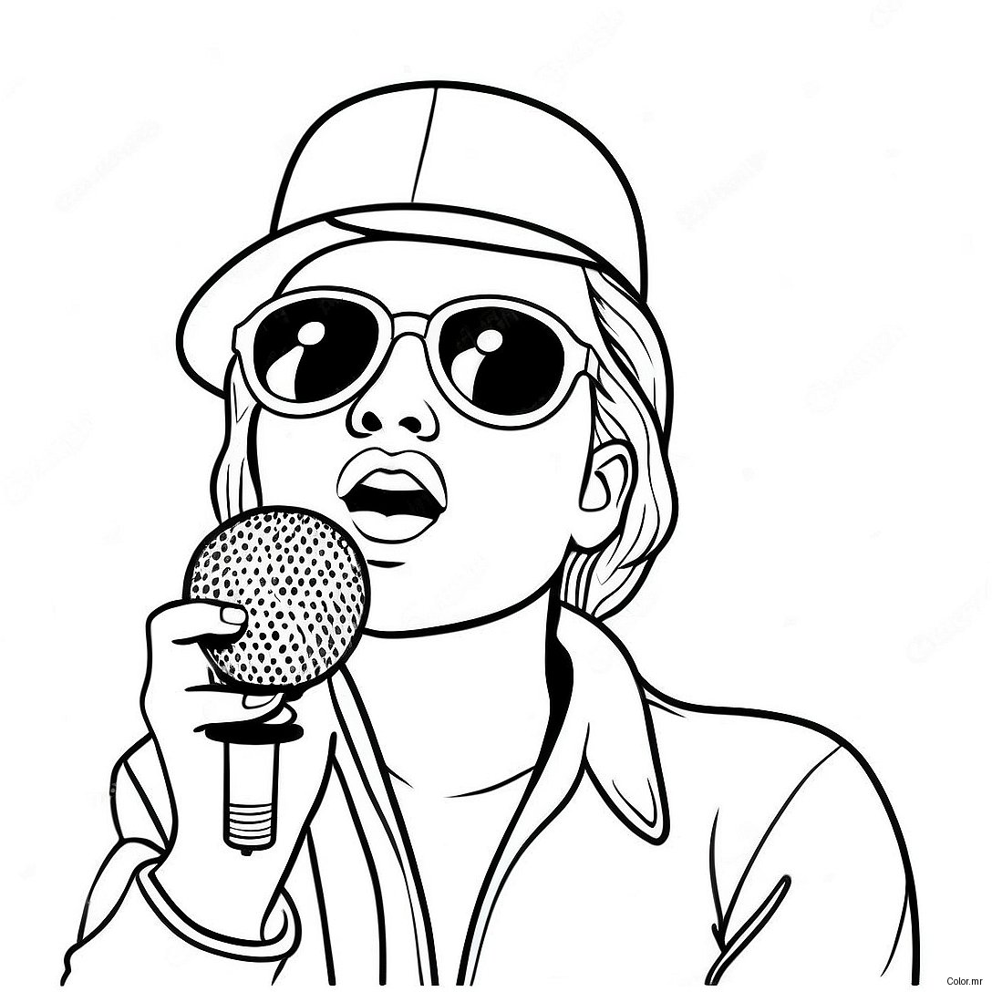 Funky Pop Music Star With Microphone Coloring Page 48295 40144
