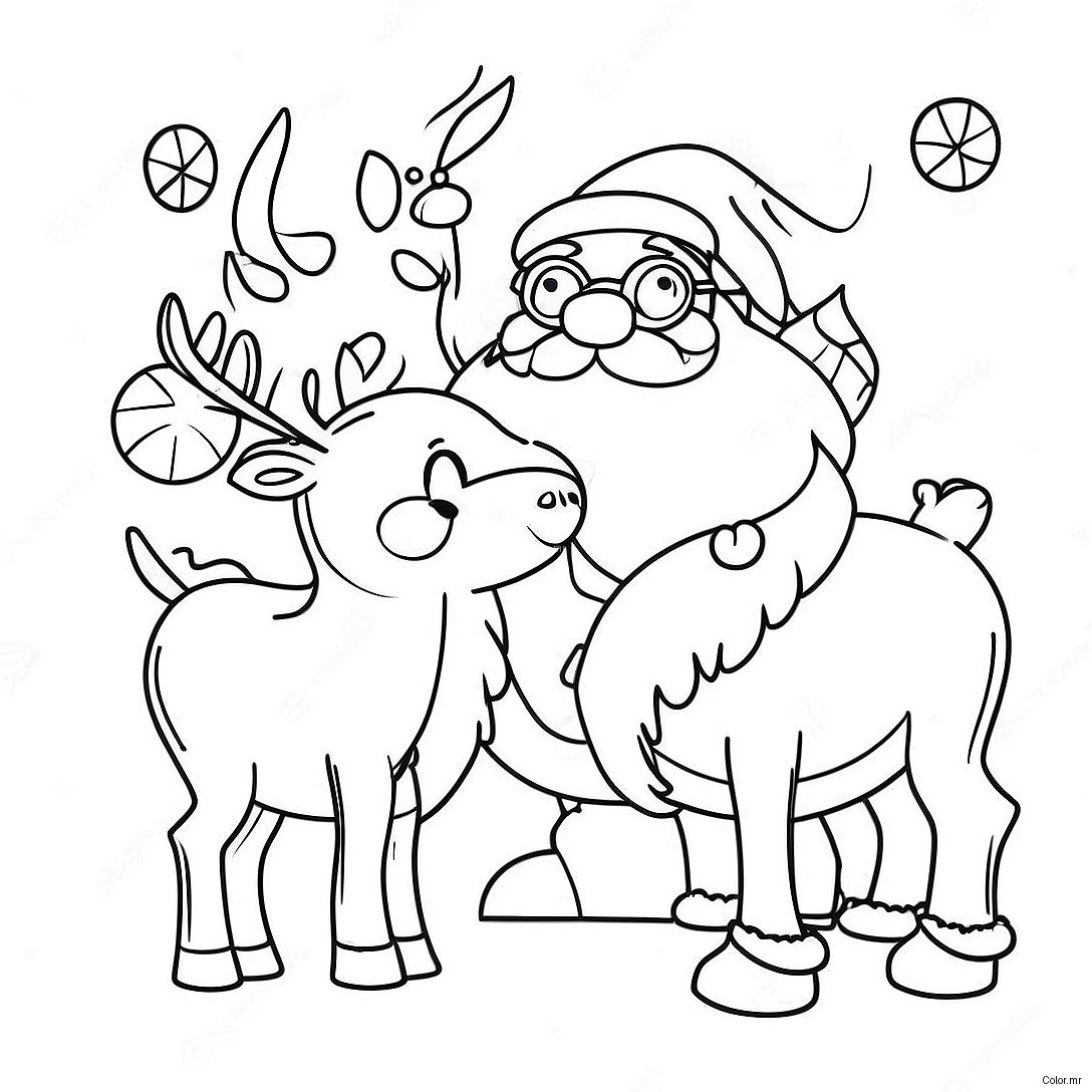 Funny Christmas Santa With Reindeer Coloring Page 4751 3817