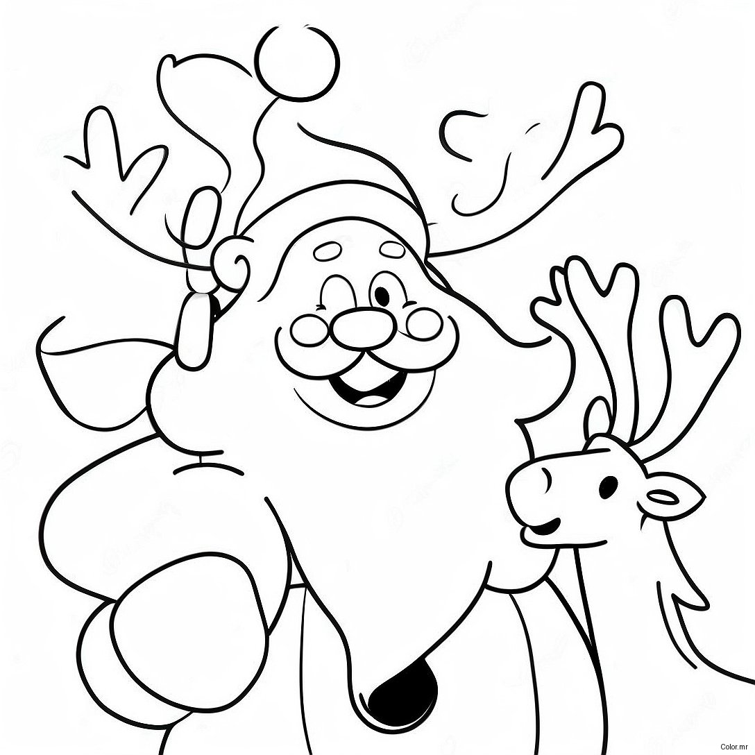 Funny Christmas Santa With Reindeer Coloring Page 4751 3818