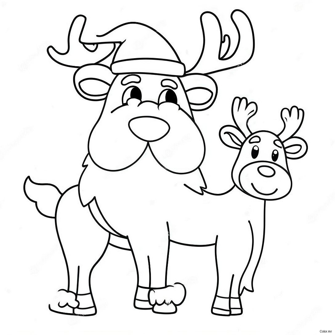 Funny Christmas Santa With Reindeer Coloring Page 4751 3819