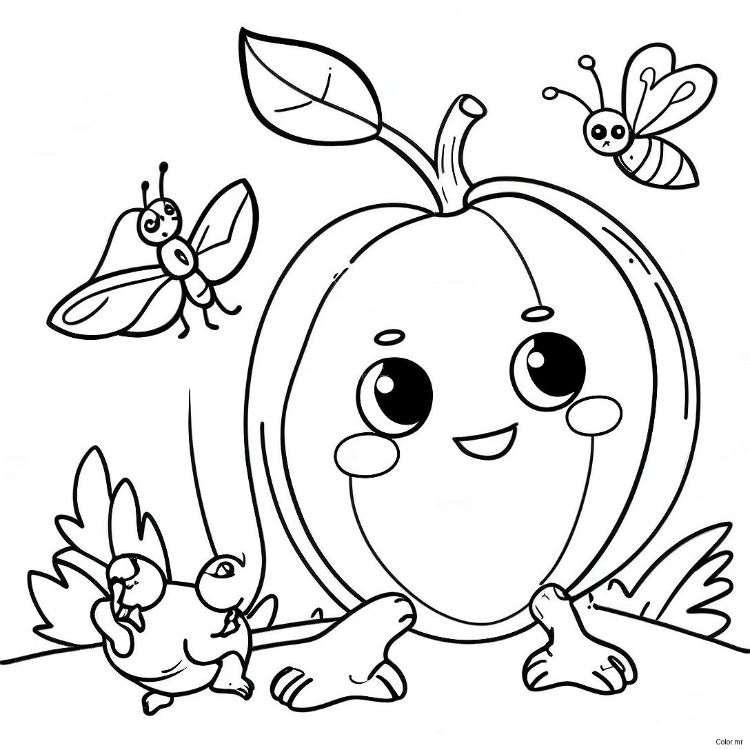 Giant Peach With Friendly Insects Coloring Page 32030 16521