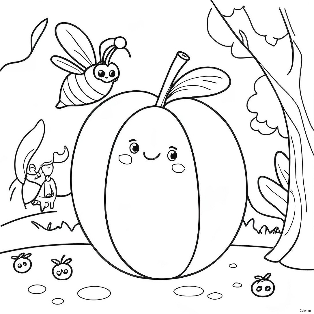 Giant Peach With Friendly Insects Coloring Page 32030 16523