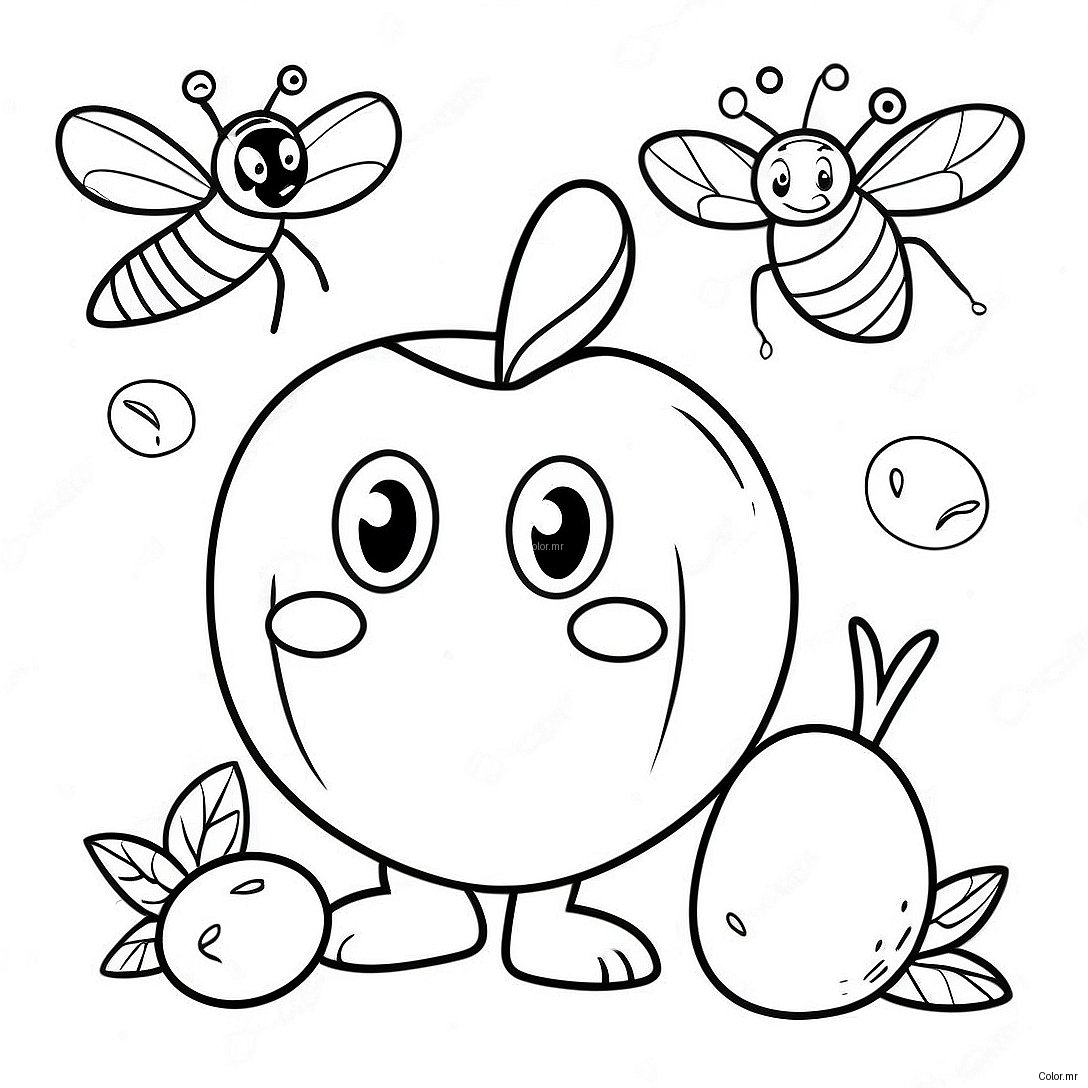 Giant Peach With Friendly Insects Coloring Page 32030 16524