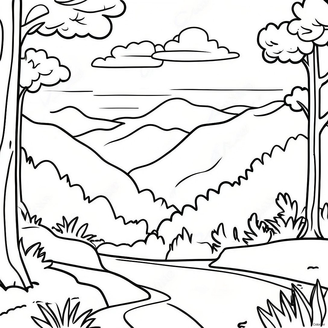 Great Smoky Mountains Scenic View Coloring Page 63529 52564