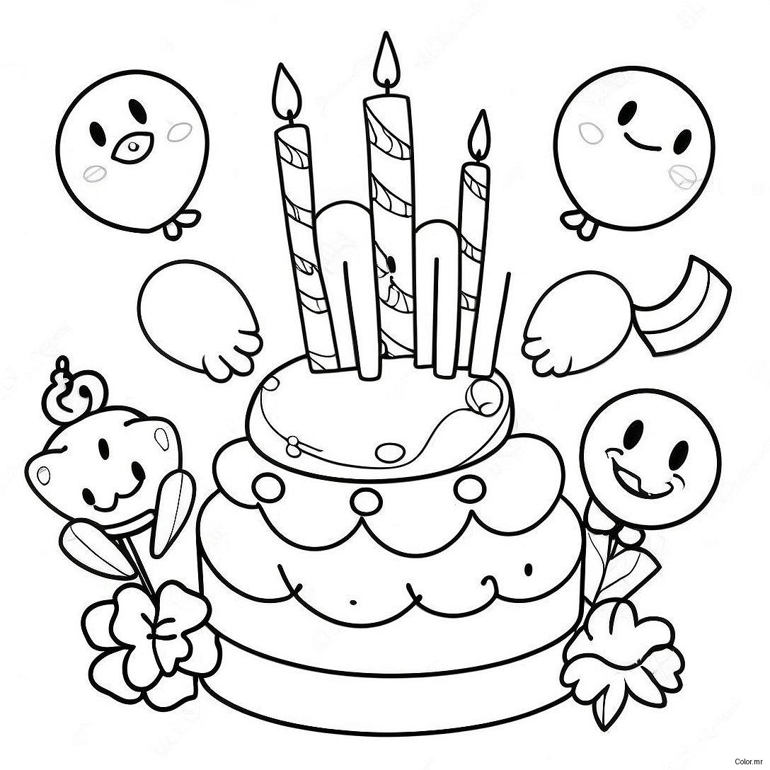 Happy 3rd Birthday Celebration Coloring Page 29537 26633