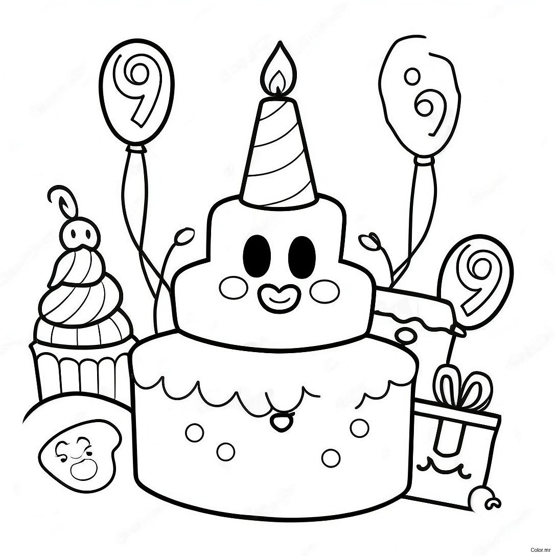 Happy 9th Birthday Celebration Coloring Page 52876 43958
